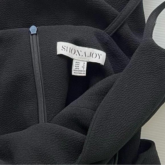 Shona Joy Andrea Fitted Cocktail Dress Black Belt Waist Midi Slit Size S 8 - Picture 8 of 11